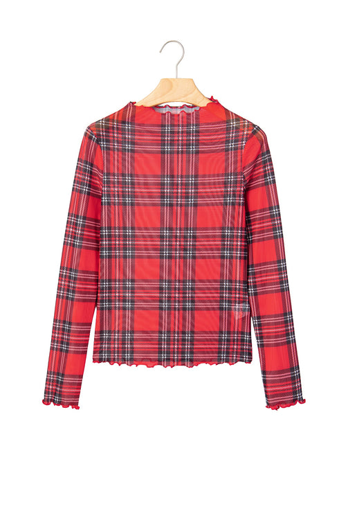Plaid Round Neck Long Sleeve Pullover Top