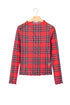 Sheer Plaid Round Neck Long Sleeve Pullover Top