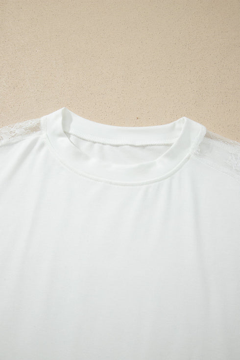 Lace Patchwork Round Neck Long Sleeve Top