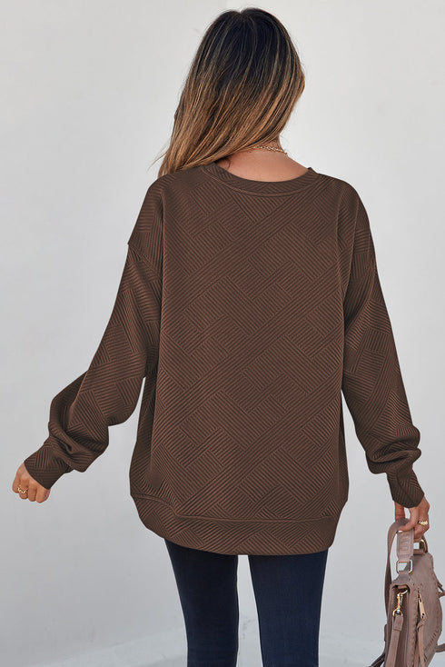 Textured Round Neck Drop Shoulder Pullover Sweatshirt