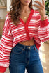 Geometric Striped Pattern V Neck Button Front Cardigan
