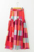 Bohemian Plaid Print Ruched High Waist Maxi Skirt