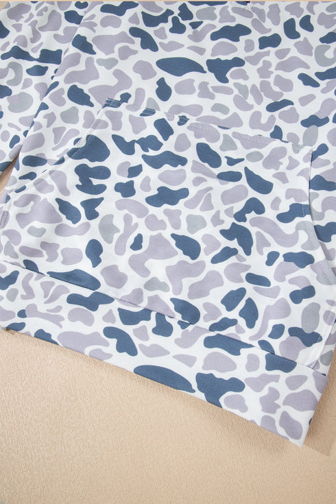 Abstract Animal Print Quarter Zip Kangaroo Pocket Pullover