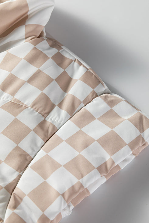 Plaid Print Quilted Button Zip Up Vest