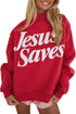 Jesus Saves Slogan Stand Neck Baggy Sweatshirt
