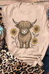 Polyester Western Print Highland Cow Graphic Tee