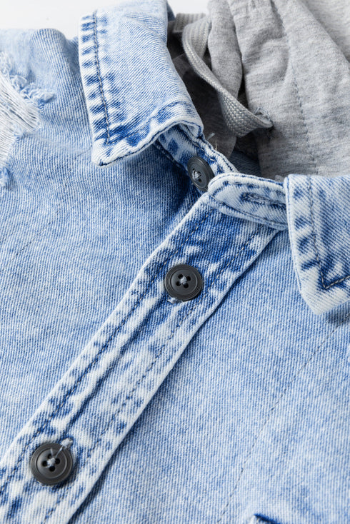 Casual Oversized Solid Print Hooded Denim Jacket