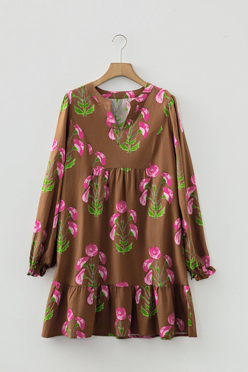 Bohemian Tunic Puff Sleeve Ruffled Babydoll Floral Dress