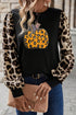 Leopard Sleeve Pumpkin Print Graphic Knit Tee
