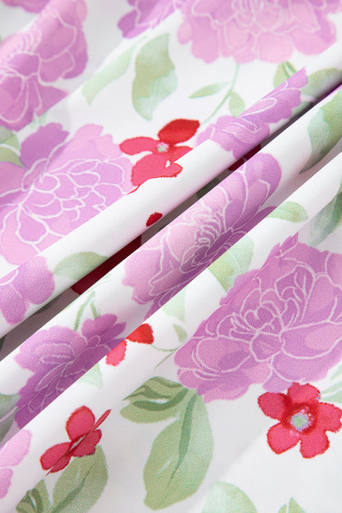 Southern Belle Striped Trim Frilled Neck Mini Floral Dress