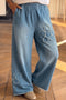 Frayed Floral Patch Wide Leg Raw Hem Jeans