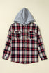 Plaid Print Chest Pocket Button Down Hooded Shacket