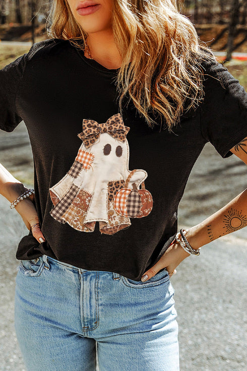 Polyester Cotton Blend Ghost Applique Graphic Tee