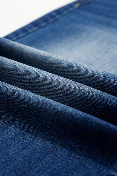 Seam Detail Raw Hem Ankle Length Denim Jeans