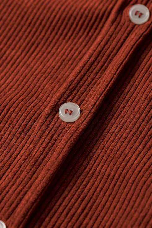 Long Sleeve Button Down Corduroy Midi Dress