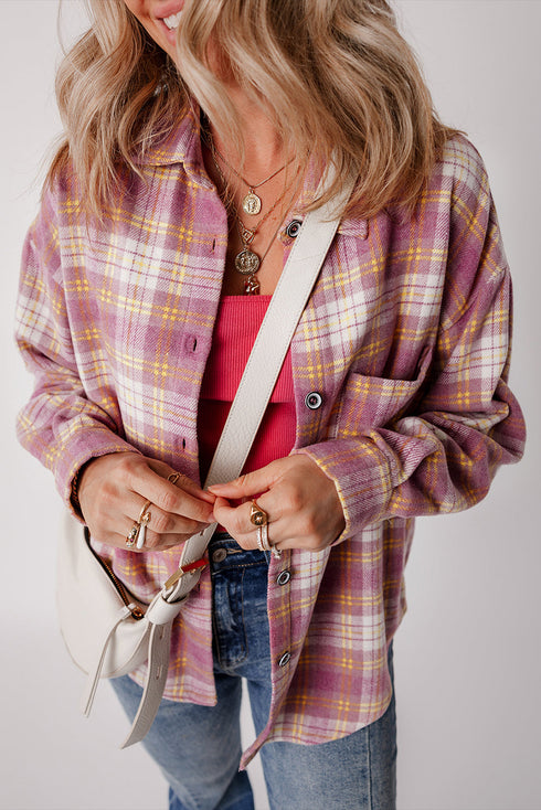 Casual Plaid Print Chest Pocket Long Sleeve Shacket