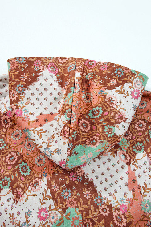 Bohemian Floral Print Sherpa Lined Fleece Hooded Jacket