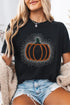 Rhinestone Pumpkin Graphic Print Short Sleeve Tee