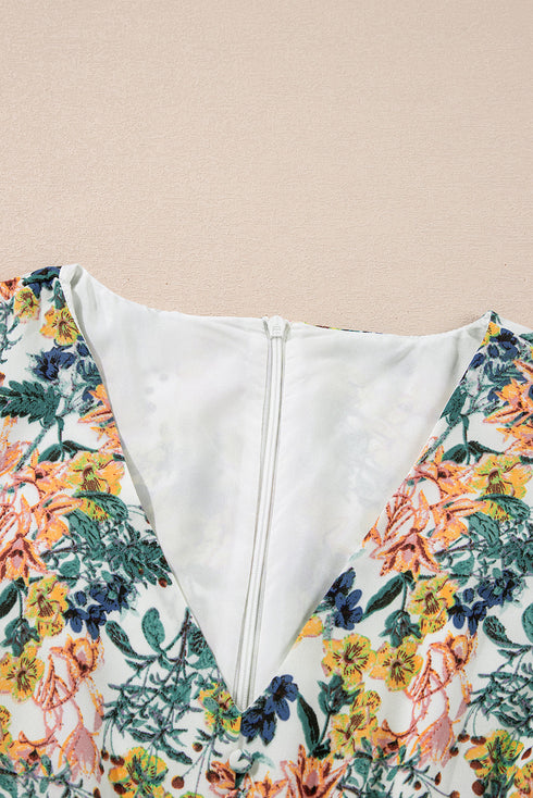 Magnolia Blossoms Ruffled V-Neck Dress