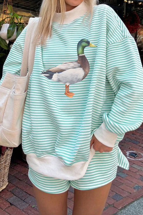 Striped Western Print Mallard Duck Mock Neck Sweatshirt Set