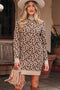 Mock Neck Animal Print Knit Sweater Dress