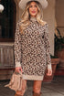 Mock Neck Animal Print Knit Sweater Dress