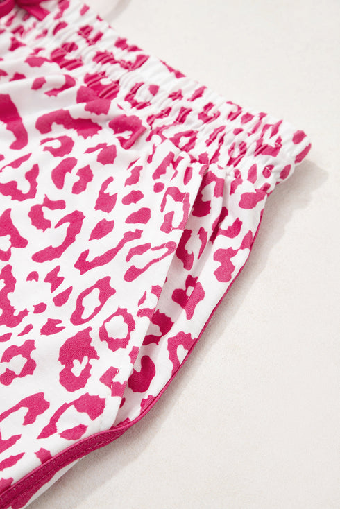 All Over Leopard Print Lace Up Accent Trim Shorts