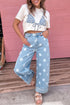 Polka Dot Ankle Length Metal Button Jeans