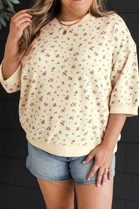 Polyester Elastane Floral Print Cuffs Hem Blouse