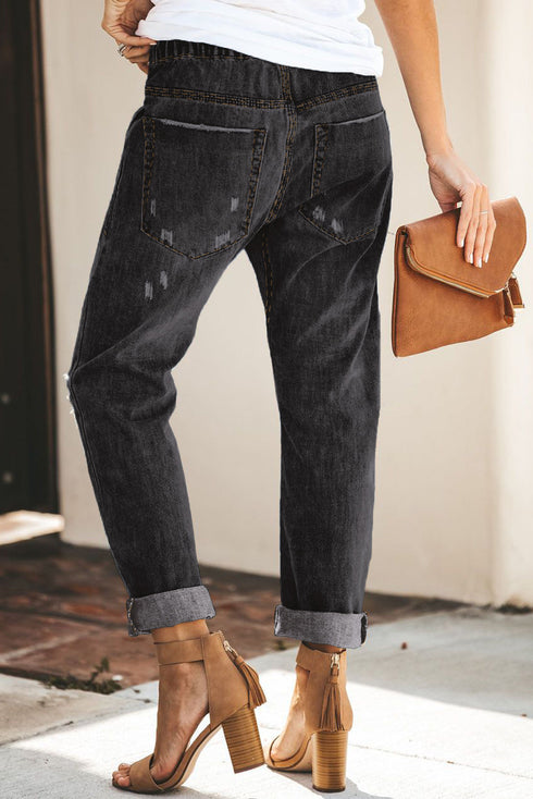 Casual Distressed Pocketed Denim Jogger Jeans