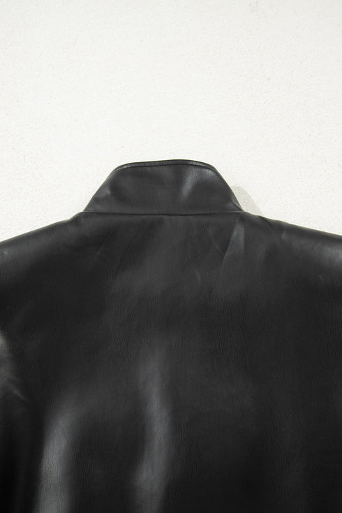 Double Flap Pocket Western Faux Leather Zip Up Vest