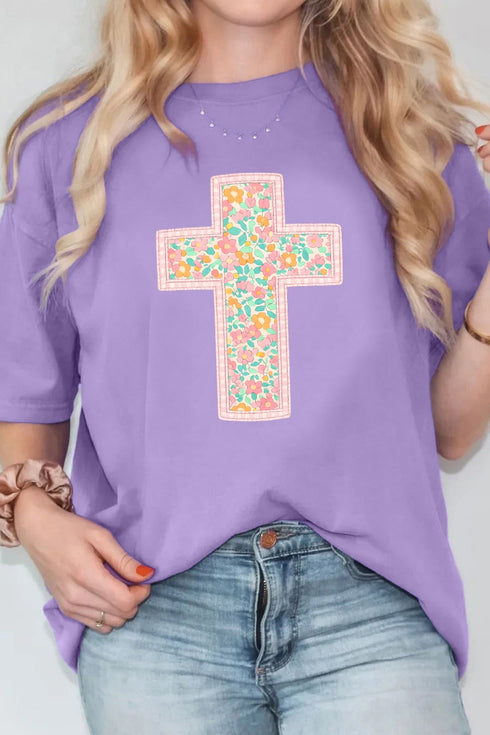 Floral Cross Christian Easter Casual Graphic Tee