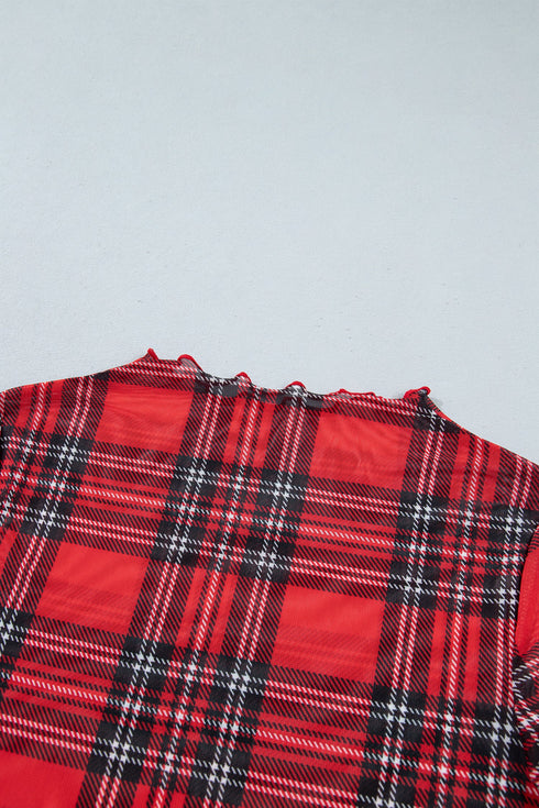Plaid Round Neck Long Sleeve Pullover Top