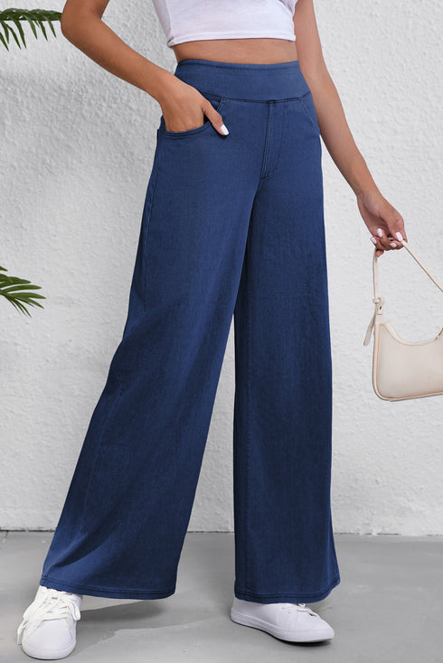 Casual Solid Loose Fit Wide Leg Jeans