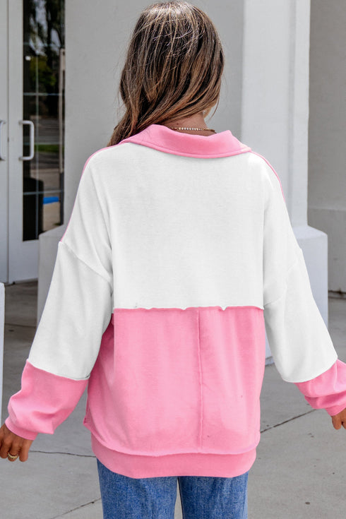 Playful Ricrac Trim Patchwork Collar V Neck Top