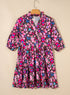 Abstract Pattern Collared Tiered Puff Sleeve Mini Dress