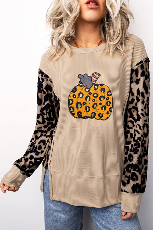Pumpkin Graphic Leopard Long Sleeve Western Pullover Tee