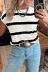 Western Striped Pattern Knit Short Sleeve Sweater