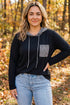 Hooded Gingham Paneling Chest Patch Pocket Long Sleeve Top