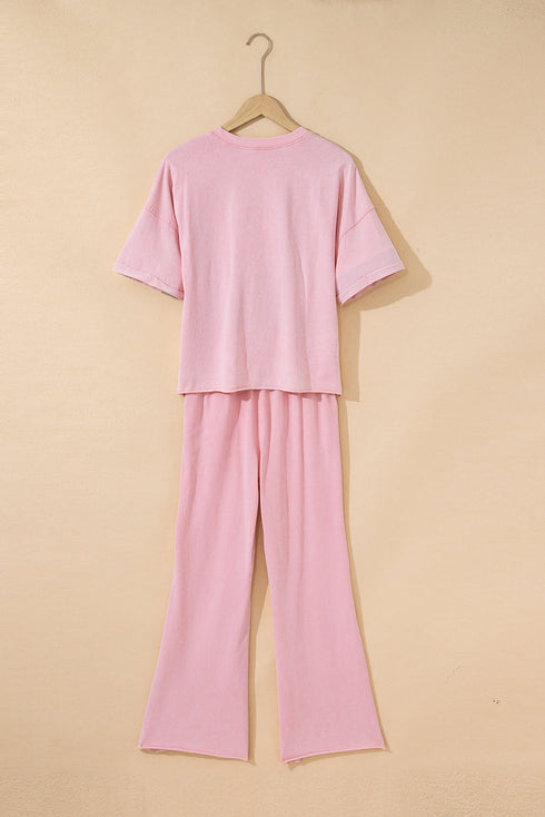 Acid Wash Star Applique Rolled Trim Pants Set