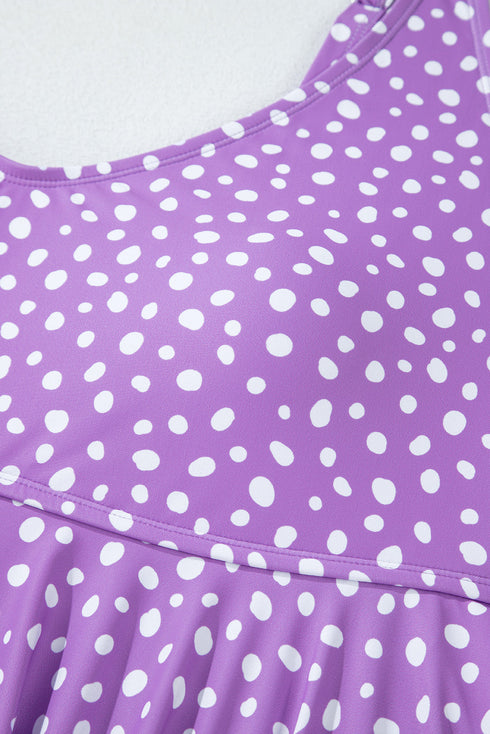 Polka Dot Ruffled Knotted V Neck Tankini Swimwear