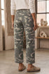 Leopard Printed Drawstring Elastic Waistband Pocketed Barrel Jeans