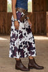 Abstract Print Western Long Metal Zip Up Waist Skirt