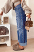 Cotton Denim Studded Straight Leg Loose Jeans
