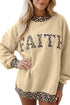 Blessed Letter Polka Dot Trim High Neck Baggy Sweatshirt