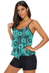 Abstract Print Tiered Layered Handkerchief Hem Tankini Top