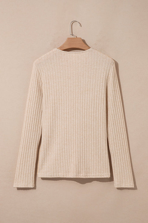 Ribbed Knit Cowl Neck Long Sleeve Top