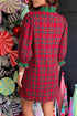 Plaid Ruffle Cuff Button Front Pocket Mini Dress
