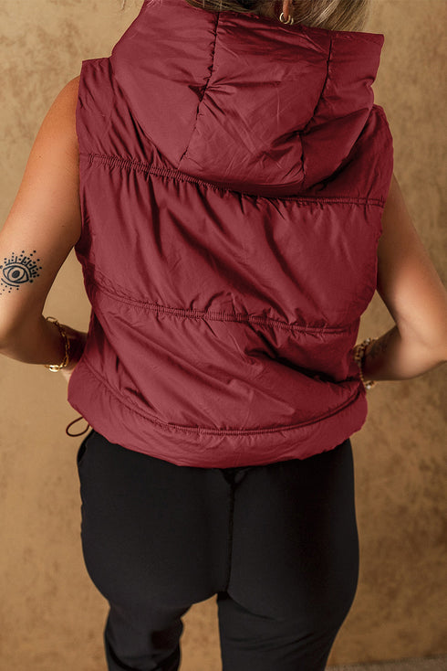 Solid Quilted Zip Front Hooded Puffer Vest