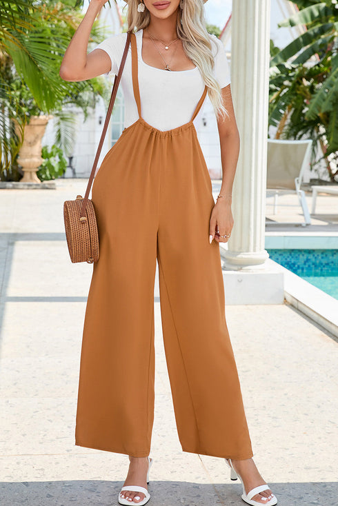 Casual High Rise Wide Leg Suspender Pants